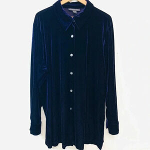 Dark Purple Velvet  Blouse Top 22/24  Button Up  Long Sleeve‎ Boho Fairy Grunge
